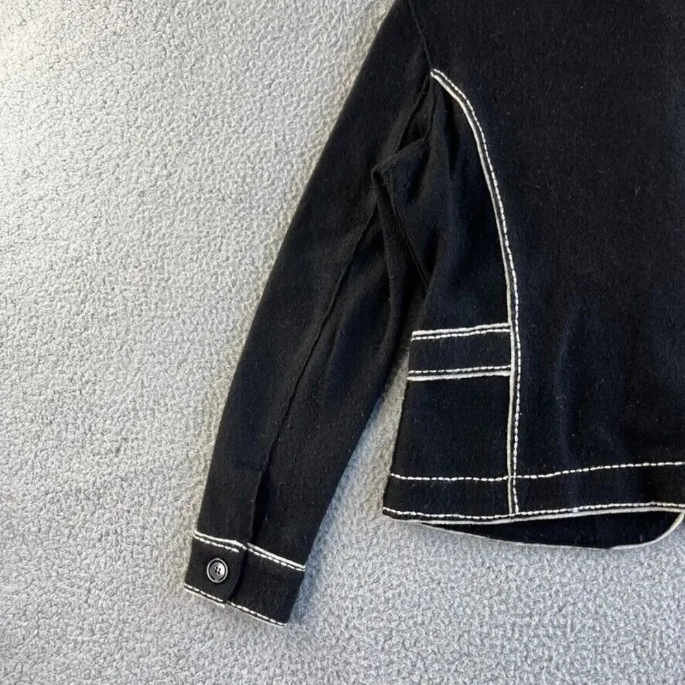Vintage Talbots Jacket Womens Small Black 100% Merino Wool Coat Military‎ Retro